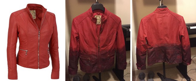 Red leather jacket: before and after